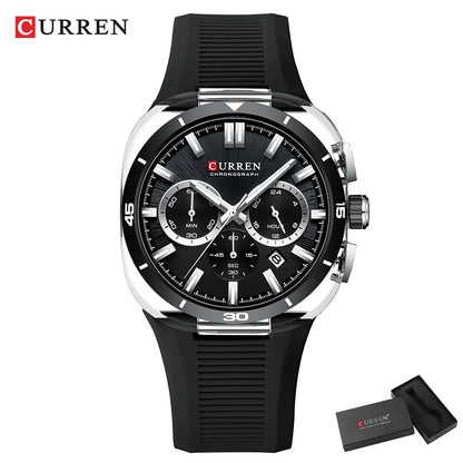 Montre pour homme CURREN – Nouveau modèle de luxe à quartz, bracelet en silicone, style sportif, multifonction, étanche, lumineuse, avec affichage de la date et chronomètre.