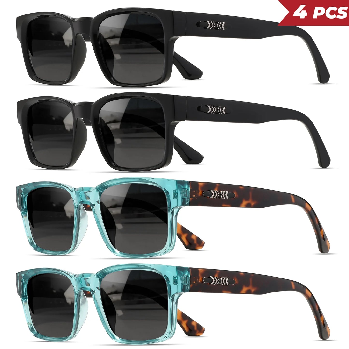 4PCS Classic Vintage Square Sunglasses - Rivet Accents on Temples, UV400 Unisex for Daily Casual & Travel