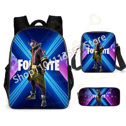 Set de 3 bucăți de ghiozdane Fortnite pentru băieți și fete, cu tematică Battle Royale, seturi de ghiozdane pentru jocuri, rucsacuri pentru jocuri, cadouri școlare