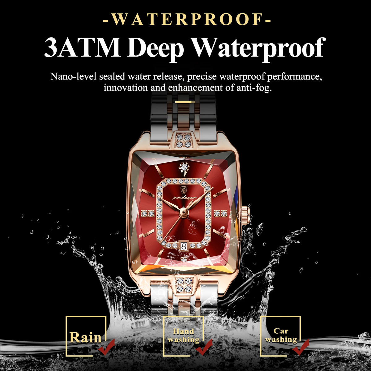 POEDAGAR Luxury Rectangle Watch For Woman Waterproof Calendar Simple Ladies Watch Fashion Stainless Steel Quartz Women's Watches