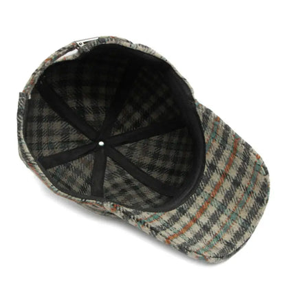 Elegant Plaid Fleece Baseball Cap Thick Warm Casual British Retro Style Two-Tone Design Perfect for Everyday & Holiday Outfits