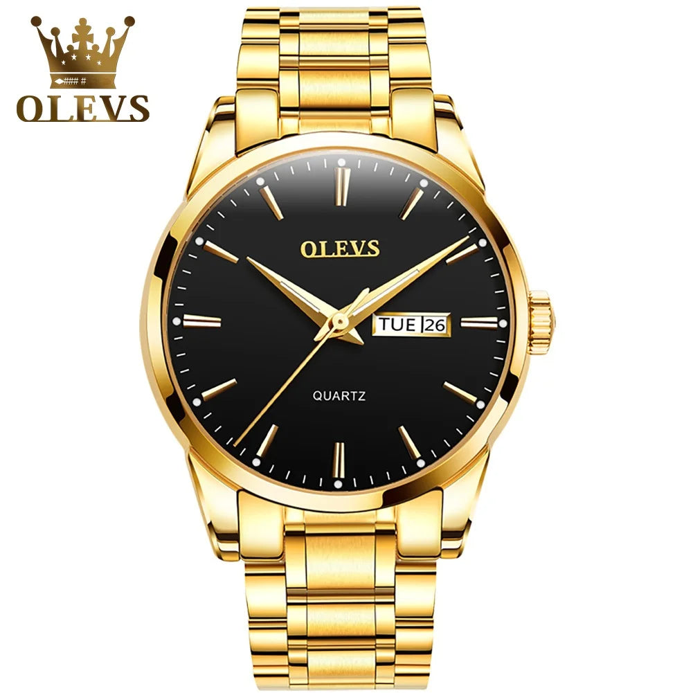 OLEVS Herrenuhr – Quarz-Armbanduhr aus Edelstahl, wasserdicht, vergoldet, elegant und strahlend, luxuriöses Accessoire für Herren
