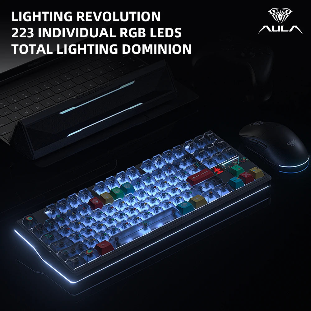AULA F87 Pro V2 E-Sports Mechanical Keyboard 2.4g/Usb/Bluetooth Hot-Swap RGB Long Battery Life Custom Gasket 5 Layer PC Gaming