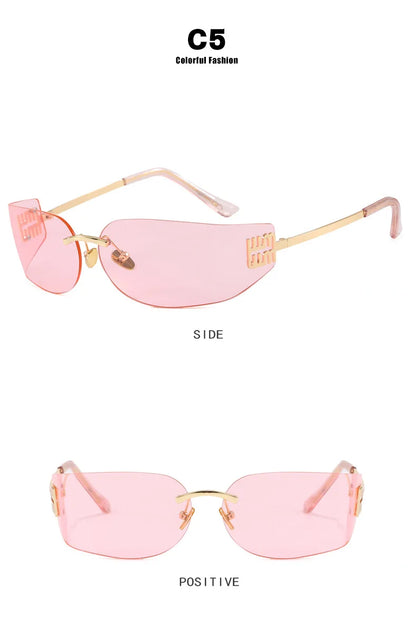 Light Luxury Frameless Curved Metal Sunglasses Personalized Y2k Fashion Women's Sunglasses Outdoor Leisure Vacation Sunglasses