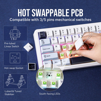 Teclado mecánico EPOMAKER x AULA F65 con distribución 65%, hot-swap, montaje gasket y conexión con cable/Bluetooth/inalámbrica 2.4G para Mac/Win