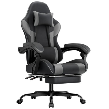 Black-Grey Ergonomic Gaming Chair, Lumbar Support, Breathable PU Leather, Adjustable Height & Backrest, 200kg for Office & PC