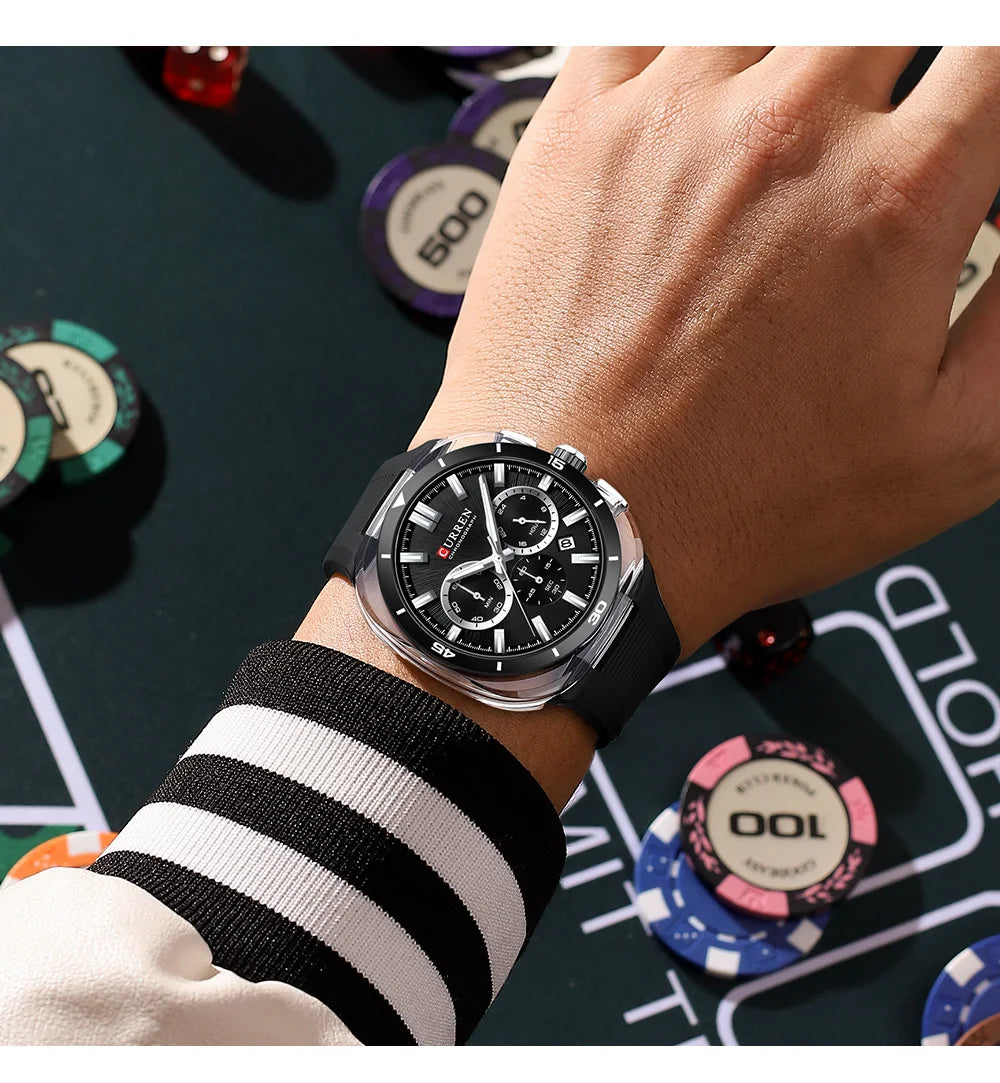 Montre pour homme CURREN – Nouveau modèle de luxe à quartz, bracelet en silicone, style sportif, multifonction, étanche, lumineuse, avec affichage de la date et chronomètre.