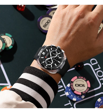 Montre pour homme CURREN – Nouveau modèle de luxe à quartz, bracelet en silicone, style sportif, multifonction, étanche, lumineuse, avec affichage de la date et chronomètre.
