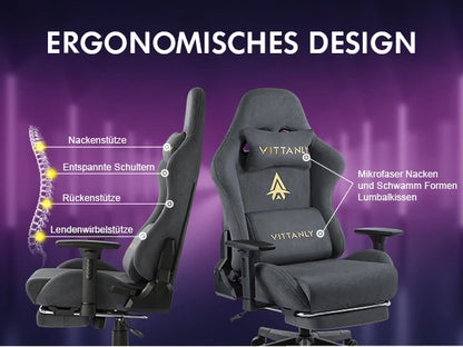 HAPIHAPPY Fashion Gaming Chair Genuine Leather Computer Office Chair with Footrest, Pocket Spring Cushion, Linkage Armrests, Ergonomic Game Chair