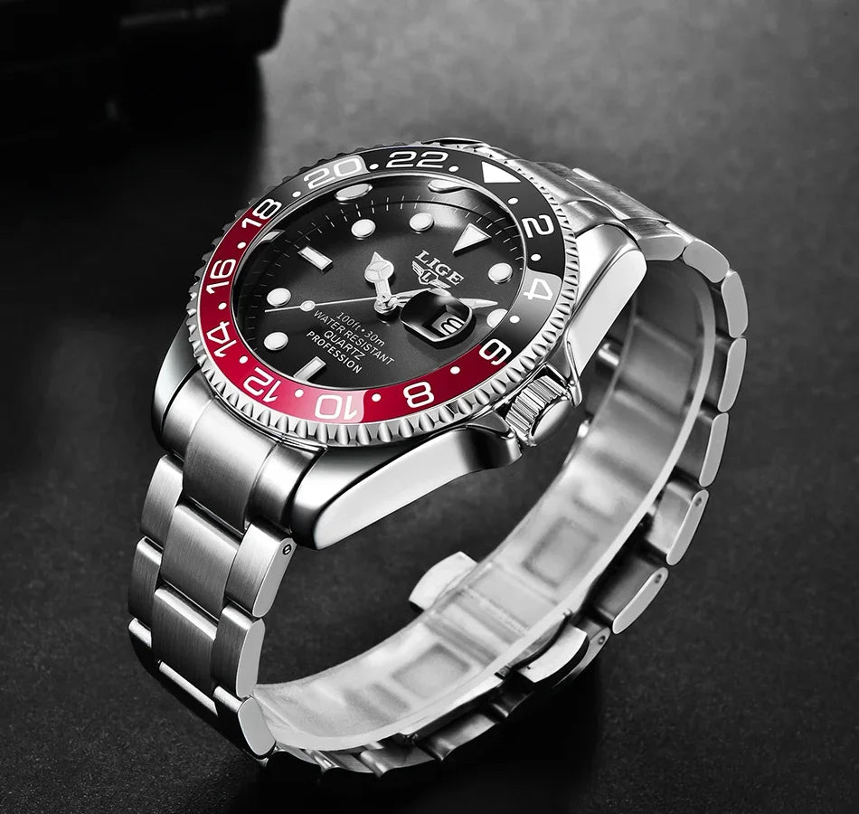 LIGE Men’s Luxury Quartz Watch  Stainless Steel, Luminous Dial, Waterproof & Business Design