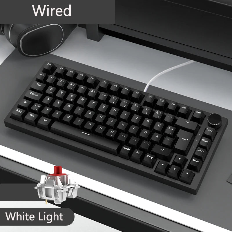 AJAZZ AK820 75% kabelgebundene mechanische Tastatur: Hot-Swap-fähig, RGB-/Weiß-/Eisblau-Hintergrundbeleuchtung, Steuerung per Lautstärkeregler | Für Büro & Gaming