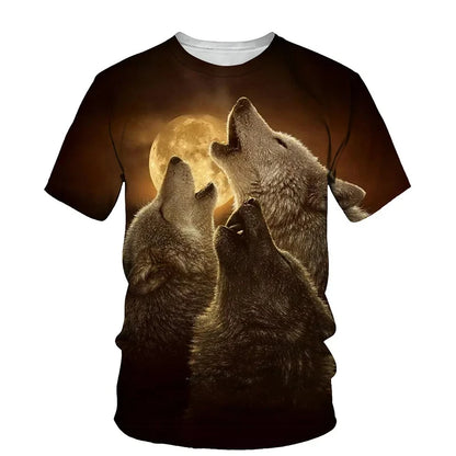 Animal Wolf Pattern 3D Print Men O-Neck Tshirt Fashion Tees Casual Short Sleeve Oversized Y2K Harajuku Unisex Clothing