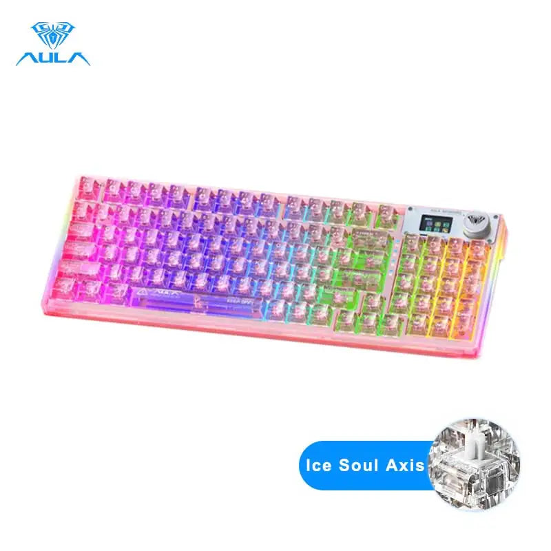 AULA F98PRO Wireless Mechanical Keyboard Transparent Keycaps RGB Backlit Custom 2.4G Hot Swappable Gaming Keyboard With Screem