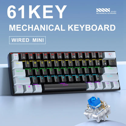 APAYADO K61 Mini 60% Gaming Keyboard 61-Key, Wired, Portable, RGB Lighting, Red/Blue Switch, Black/White/Red Colors
