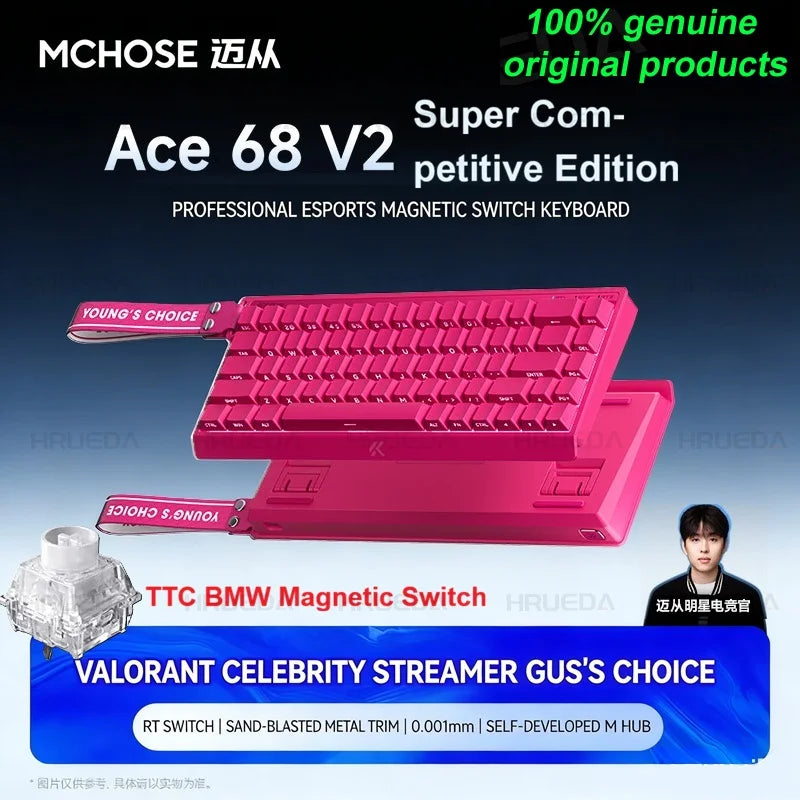 MCHOSE ACE 60 Pro ACE68 V2 Customized Magnetic Axis Gaming Mechanical Keyboard Wired Hot Swap 0.08ms 0.001mmRT 8KHz 256K SOCD/RS