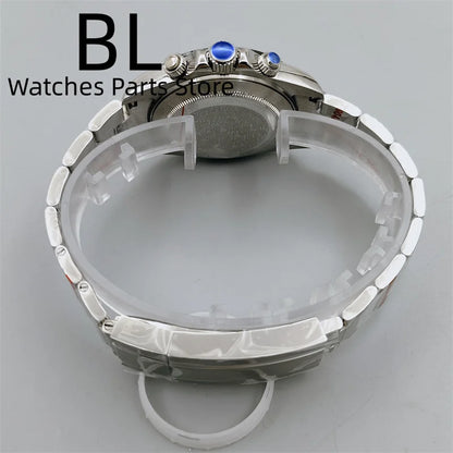 BLIGER 39mm VK63 Men's Quartz Chronograph Watch Ceramic Brown Insert Ice Blue Dial With C3 Luminous Sapphire Crystal Waterproof