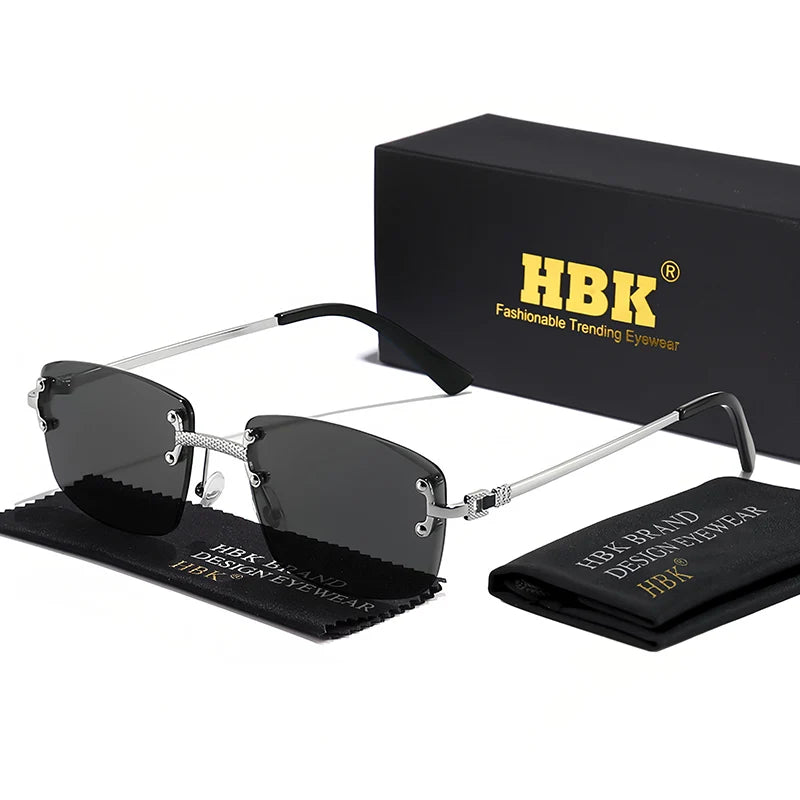 HBK Square Rimless Sunglasses Women Retro Metal Sun Glasses Men Luxury Party Business Gradient Shades 2024 Summer Style