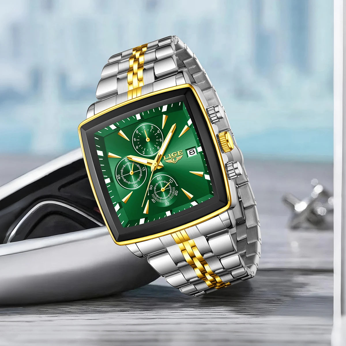 Relojes de lujo para hombre LIGE, modelo cuadrado, estilo clásico y moderno, de acero inoxidable, resistentes al agua, deportivos y desenfadados, con mecanismo de cuarzo.