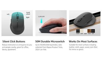 Rapoo M300G Multi-Mode 2.4G Wireless and Bluetooth 4.0/5.0 Mouse 2400DPI Ergonomic Silent Mouse for Computer PC Laptop