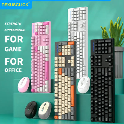 NexusClick Wireless Gaming Office Keyboard&Mouse Set Smart Power Saving Full Size 104 Keys 1600DPI Adjustable USB for Laptop PC