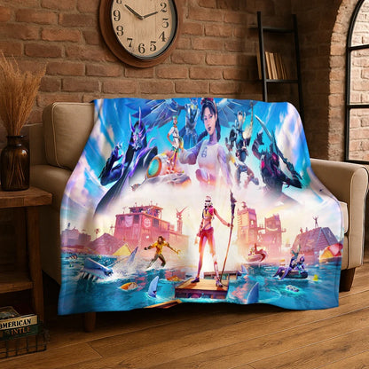 Cartoon F-Fortnite Game Gamer flanellen deken, zachte warme plaiddeken voor slaapkamer, woonkamer, bed, reizen, kamperen, picknick en als cadeau