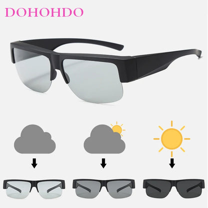 Men For Polarized Sunglasses Myopia Wear Over Prescription Glasses Photochromic Black Lens Half Frame Glasses Vintage Eyewear