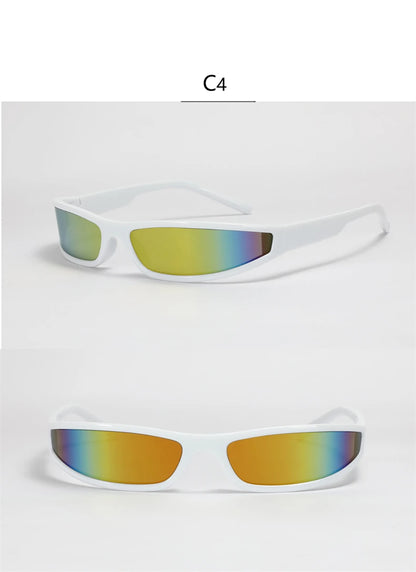 Y2k Futuristic Sunglasses Women Men Vintage Small Rectangle Frame Wrap Around Sun Glasses Punk Cool Mirror Eyewear Sports Shades