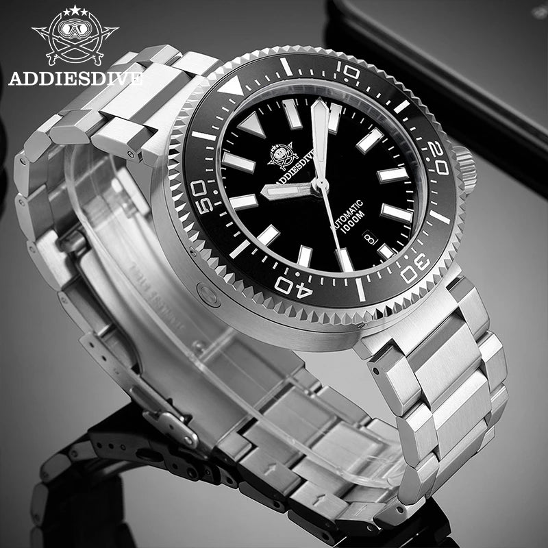 Orologio da immersione di lusso da uomo ADDIESDIVE, impermeabile fino a 1000 m, con vetro zaffiro e quadrante luminescente – Orologio meccanico a carica automatica