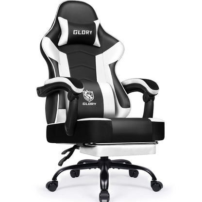 AUTHMIC Ergonomic Gaming Chair High Back Reclining Office Chair with Adjustable Lumbar Support, Headrest, Footrest & PC Gamer Seat
