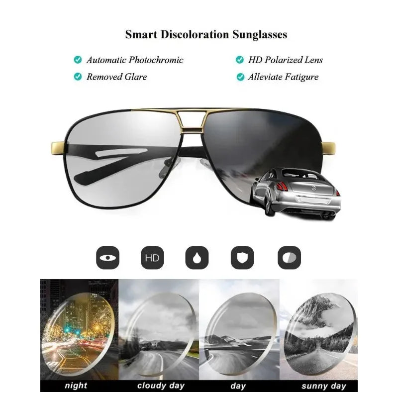Top Aluminum Magnesium Square Polarized  Photochromic Sunglasses Men Sun Glasses Military Safety Driving Oculos De Sol Masculino