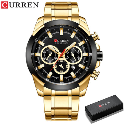 CURREN Chronographenuhr für Herren, großes Zifferblatt (48 mm), Edelstahlarmband, drei Hilfszifferblätter, Quarz-Sportarmbanduhr, luxuriöser Stil