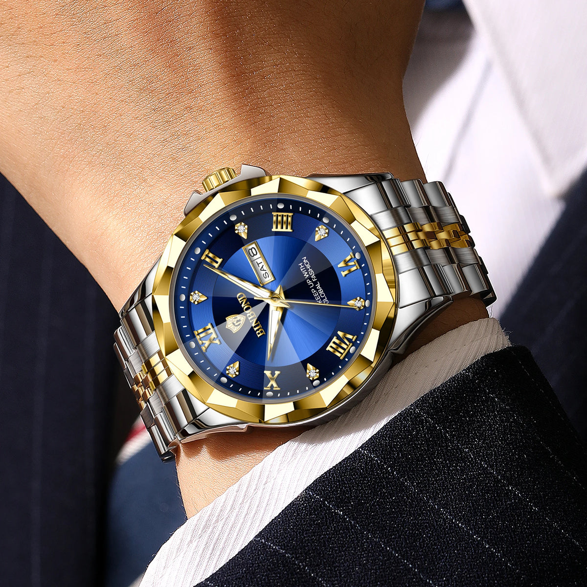 BINBOND Quarz-Herrenuhr – Luxuriöse, leuchtende und wasserdichte Armbanduhr mit automatischer Wochentags- und Datumsanzeige.