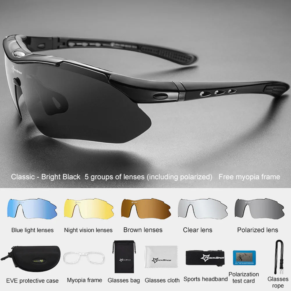 ROCKBROS Polarized Cycling Glasses Sunglasses Men Women Mtb Bike Road Eyewear Bicycle Riding Outdoor Sport Hiking Goggles 5 Lens