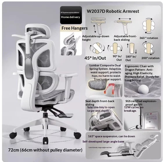 Sedia da ufficio in rete ergonomica con supporto lombare regolabile, girevole e reclinabile, poggiatesta, ruote, per home office e gaming