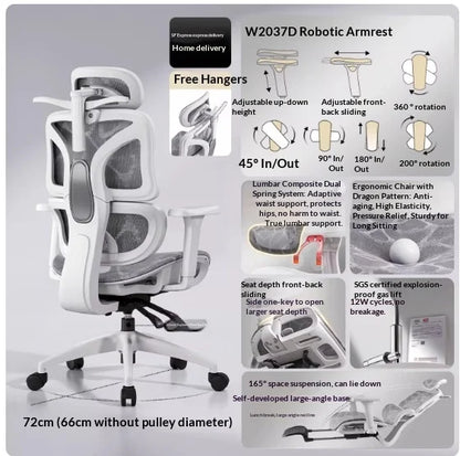 Sedia da ufficio in rete ergonomica con supporto lombare regolabile, girevole e reclinabile, poggiatesta, ruote, per home office e gaming