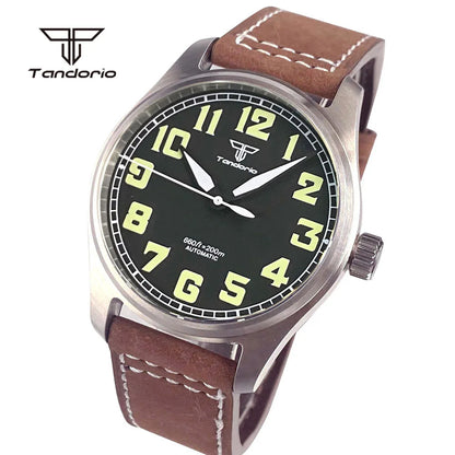 Tandorio Dive 39mm Pilot Men's Stainless Steel Automatic Watch Japan NH35/Miyota 8215/PT5000 AR Sapphire Glass 20BAR Luminous