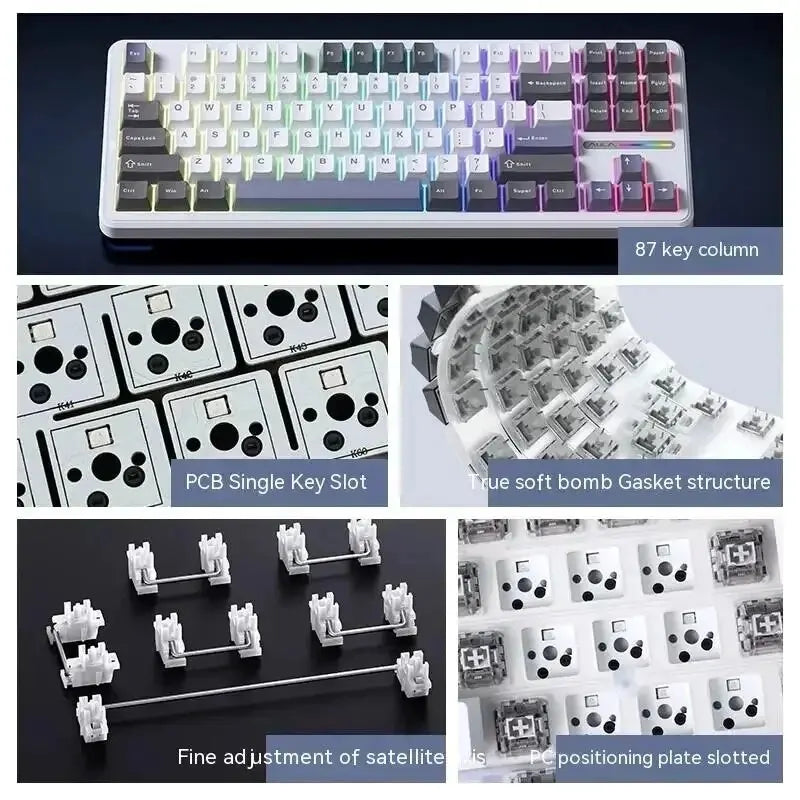 Teclado mecánico AULA F87 Pro 2.4g/USB/Bluetooth inalámbrico trimodo de 87 teclas, RGB, PBT, gasket, 5 capas de amortiguación, teclas completas sin impacto