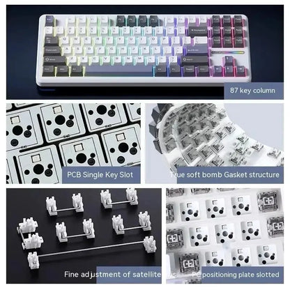 Teclado mecánico AULA F87 Pro 2.4g/USB/Bluetooth inalámbrico trimodo de 87 teclas, RGB, PBT, gasket, 5 capas de amortiguación, teclas completas sin impacto