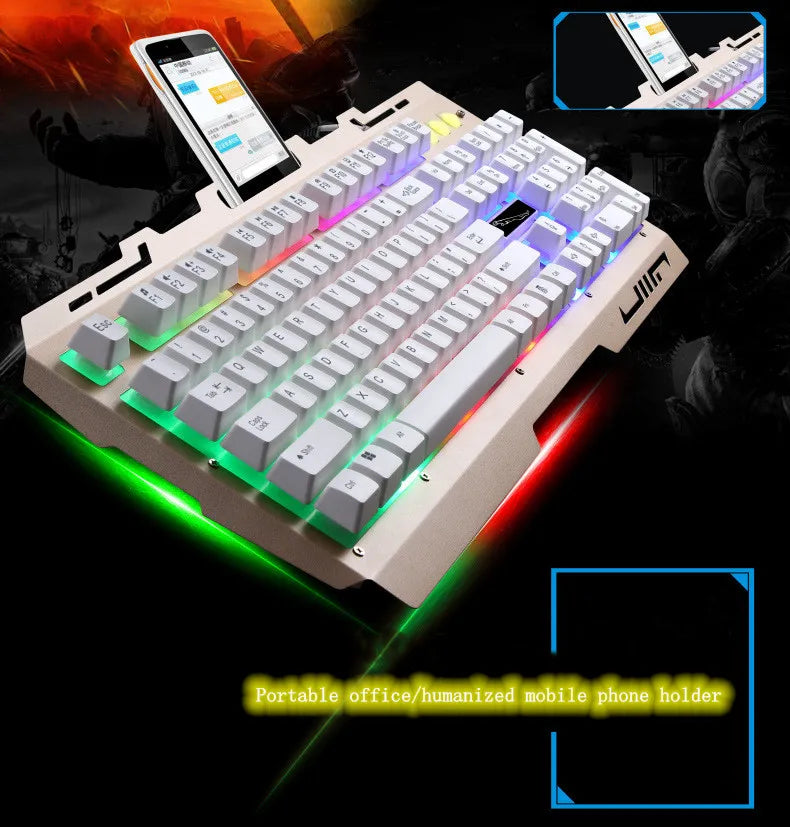 USB Keyboard G700 Waterproof business personality mechanical feel metal glow mobile phone stand gaming keyboard