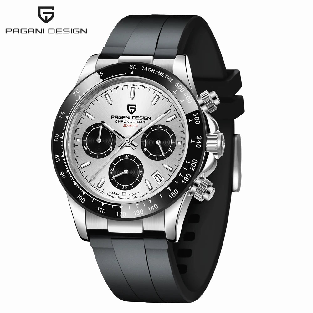 PAGANI DESIGN 1664 Luxury Automatic Mechanical Men's Watch VK63 movement AR Sapphire Crystal Rubber 100m Waterproof Men's Watch