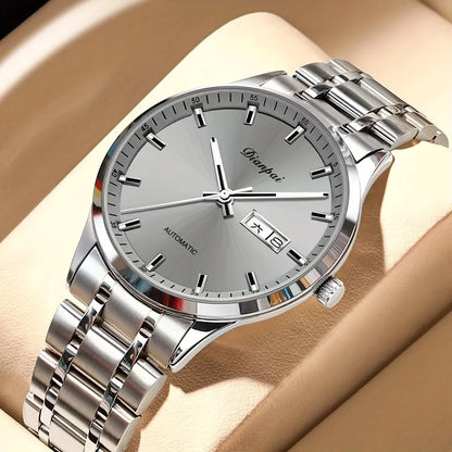 Relógio mecânico automático para homem Dianpai – Modelo de luxo, mostrador luminescente, design clássico e minimalista, em aço inoxidável, estanque, com calendário e indicação do dia da semana