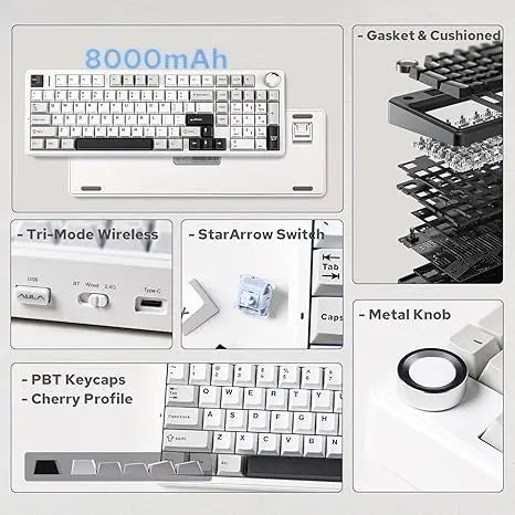 AULA F99 Pro E-Sports-Gaming-Tastatur, mechanisch, Tri-Mode, RGB, Hot-Swappable, 96 %, PBT, anpassbar, kabellos, mit Media-Knob