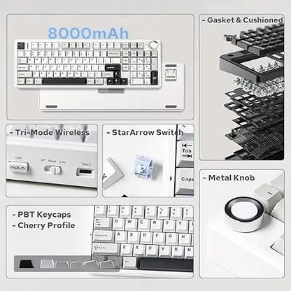 AULA F99 Pro E-Sports-Gaming-Tastatur, mechanisch, Tri-Mode, RGB, Hot-Swappable, 96 %, PBT, anpassbar, kabellos, mit Media-Knob