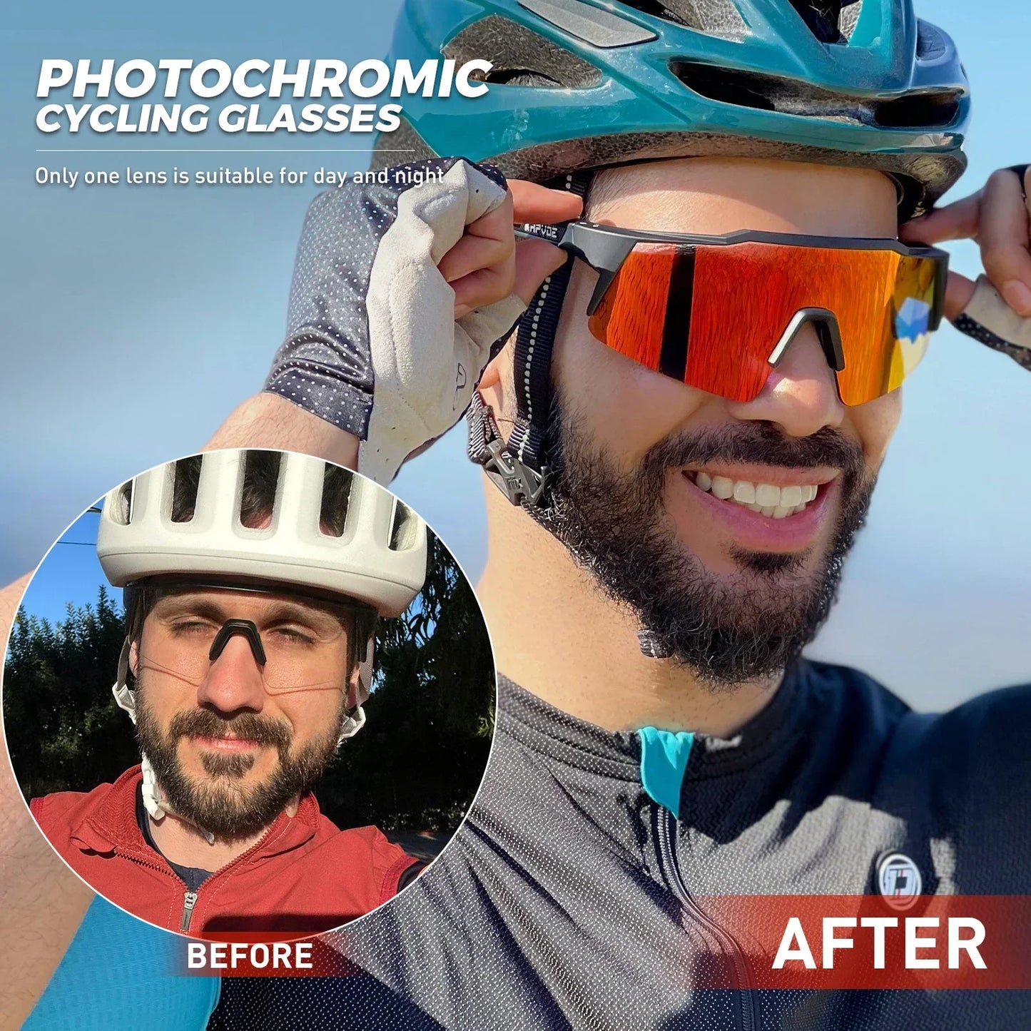 KAPVOE Photochromic Cycling Sunglasses for Men Glasses Fashion Mountain Bicycle Road Speed Cool Goggles Sports MTB Bike Eyewear