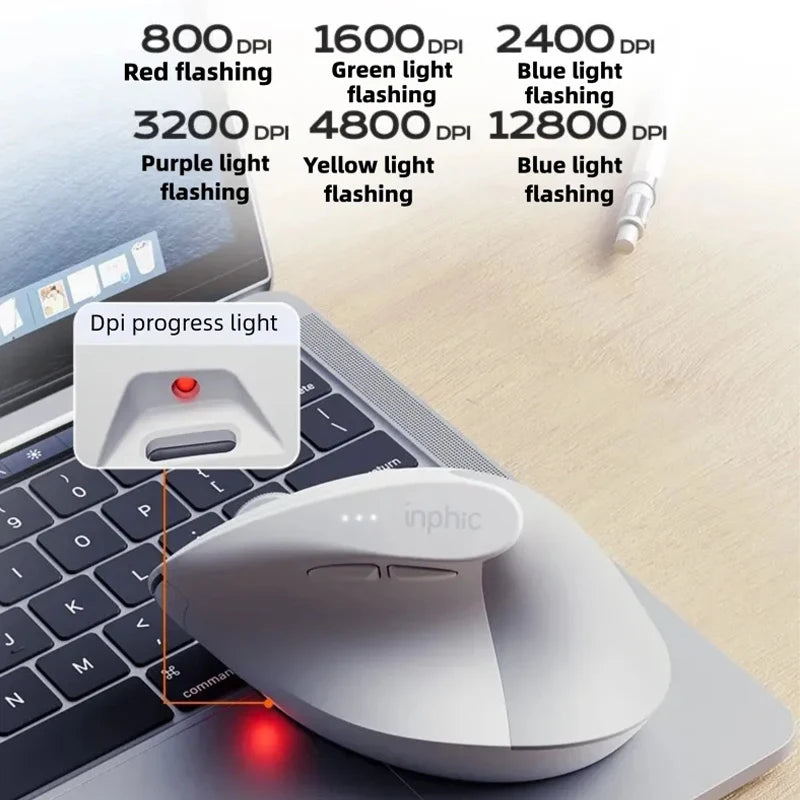Inphic X9 PRO függőleges vezeték nélküli egér Type-C gyorstöltéssel, ergonomikus, halk irodai egér laptophoz, PC-hez, számítógéphez és gaminghez