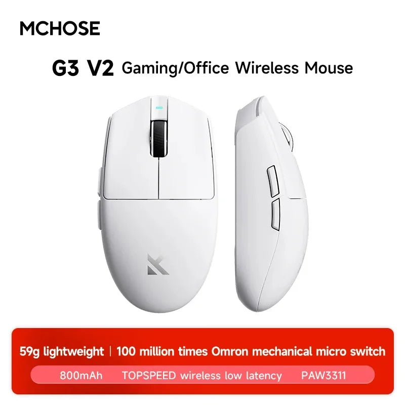 MCHOSE G3 Ultra Wireless Gaming Mouse Tri-Mode PAW3395 26000 DPI, 8K Polling Rate, 64g Ultra-Lightweight Wireless Gaming Mouse for PC, Laptop & Office