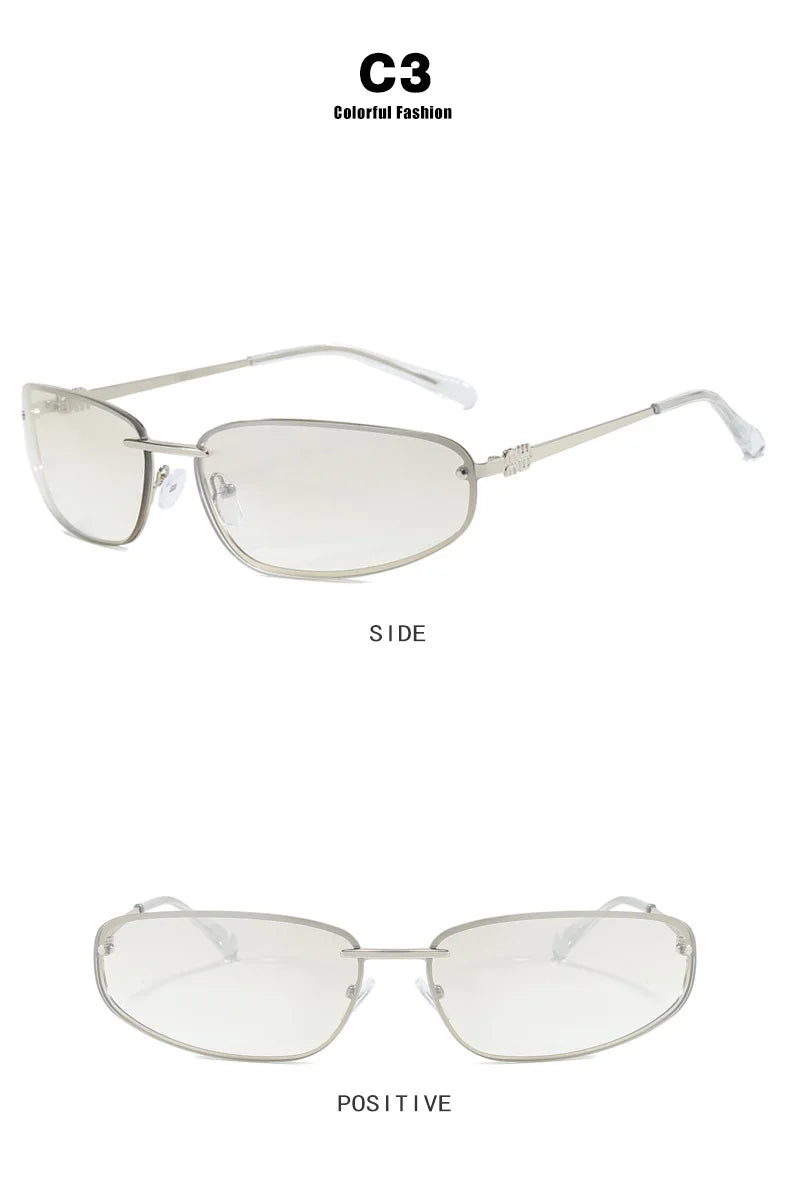 Oval Frameless Y2K Luxury Sunglasses Brand Design High-end Styling Punk Sunglasses Outdoor Retro Personality Sunglasses Women
