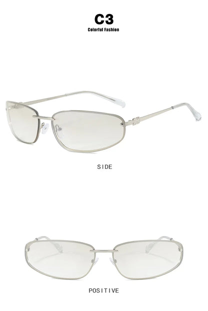 Oval Frameless Y2K Luxury Sunglasses Brand Design High-end Styling Punk Sunglasses Outdoor Retro Personality Sunglasses Women
