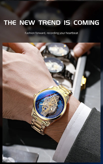 TPW Men’s Luxury Black & Gold Skeleton Quartz Watch Fashion Wristwatch