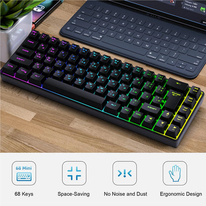 Mechanische Gaming-Tastatur mit 68 Tasten, Russisch/Englisch, zweisprachig, mit RGB-Hintergrundbeleuchtung fürs Gaming